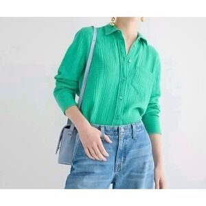 NWT J.Crew Womens Double Shirt 18 Classic Fit Button Down Cotton Preppy Green